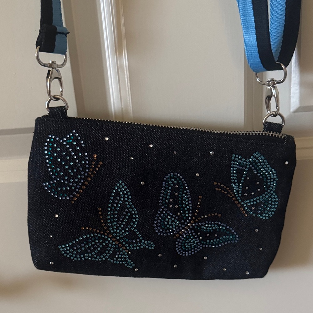 Brighton Women’s Blue Butterfly Crossbody Bag with Adjustable Strap OS NWOT